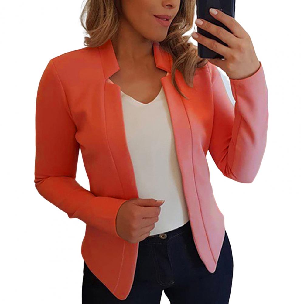 Women Blazer Open Stitch Cardigan Lady Blazer Long Sleeves Warm Business Outwear