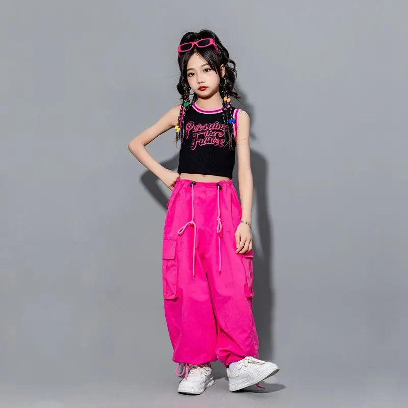 Girls Loose Casual Cargo Pants Fashion Korean Street Style Hip Hop Trousers Wide Leg Pants with Belt for School Vacation Daily