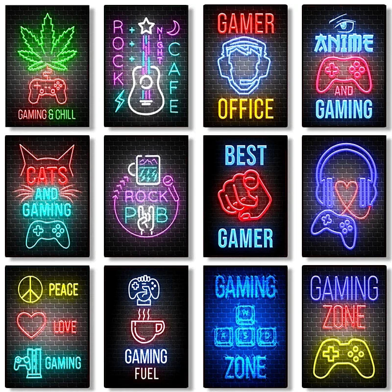 Neon Design Game Quotes Poster Music Rock Bar Game Wall Art Suitable for Gamers Room Home Bar Atmosphere Decoration Wall Art