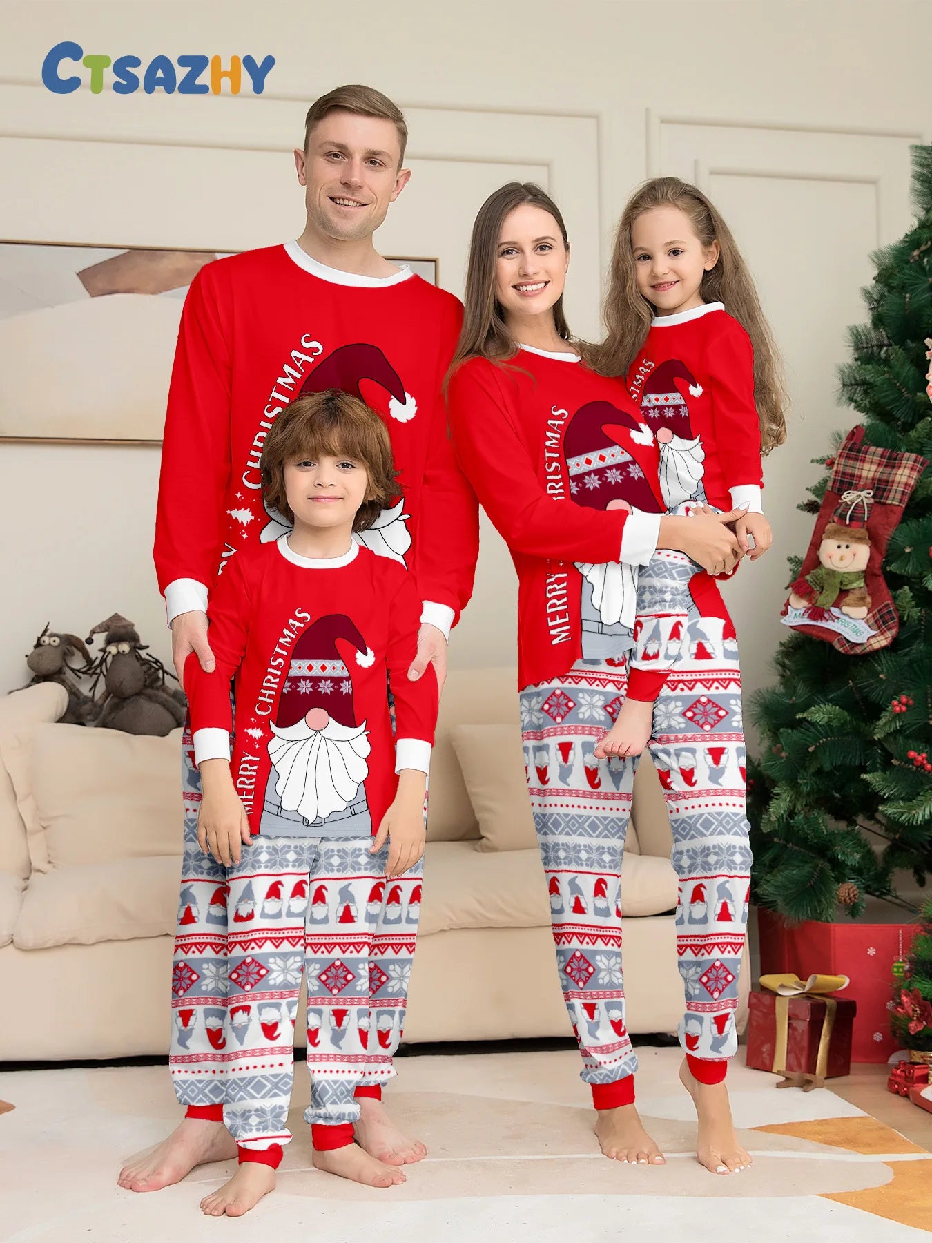 2024 Christmas parent-child clothing red family with a family Christmas clothing home clothing pajamas 2 sets