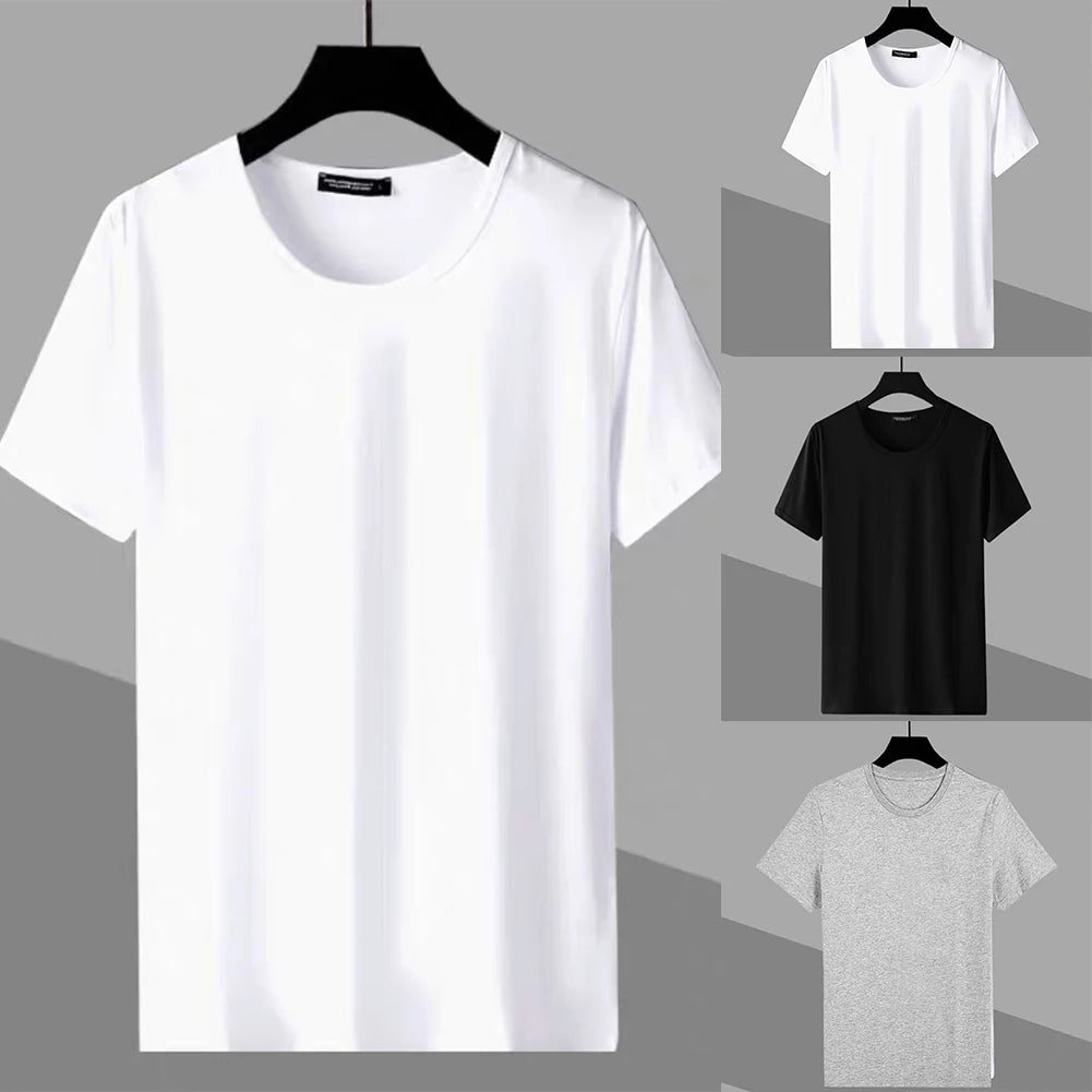 Casual Slim Fit T-Shirt Fashion Unisex Summer Cotton O Neck Solid Short Sleeve Shirts Casual Slim Fit T Shirt Classical Tee Top