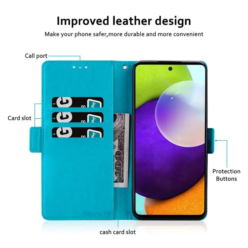 Flip Wallet Case For Samsung Galaxy A15 A05 A05s A14 M14 F14 A13 M13 A12 M12 M33 M54 A22 A32 A52 A23 A24 A33 A34 A53 A54 5G Case