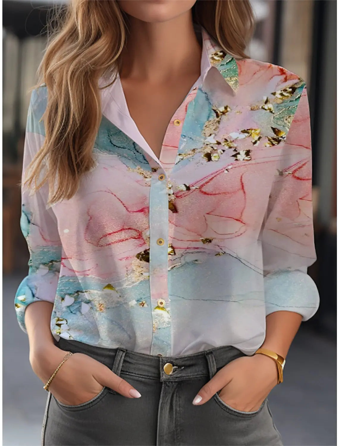 3D Print Shirt  Blouse For Women's Fashion Lapel Single Breasted Elegant Office Ladies Clothing Long Sleeved Casual Cardigan Top