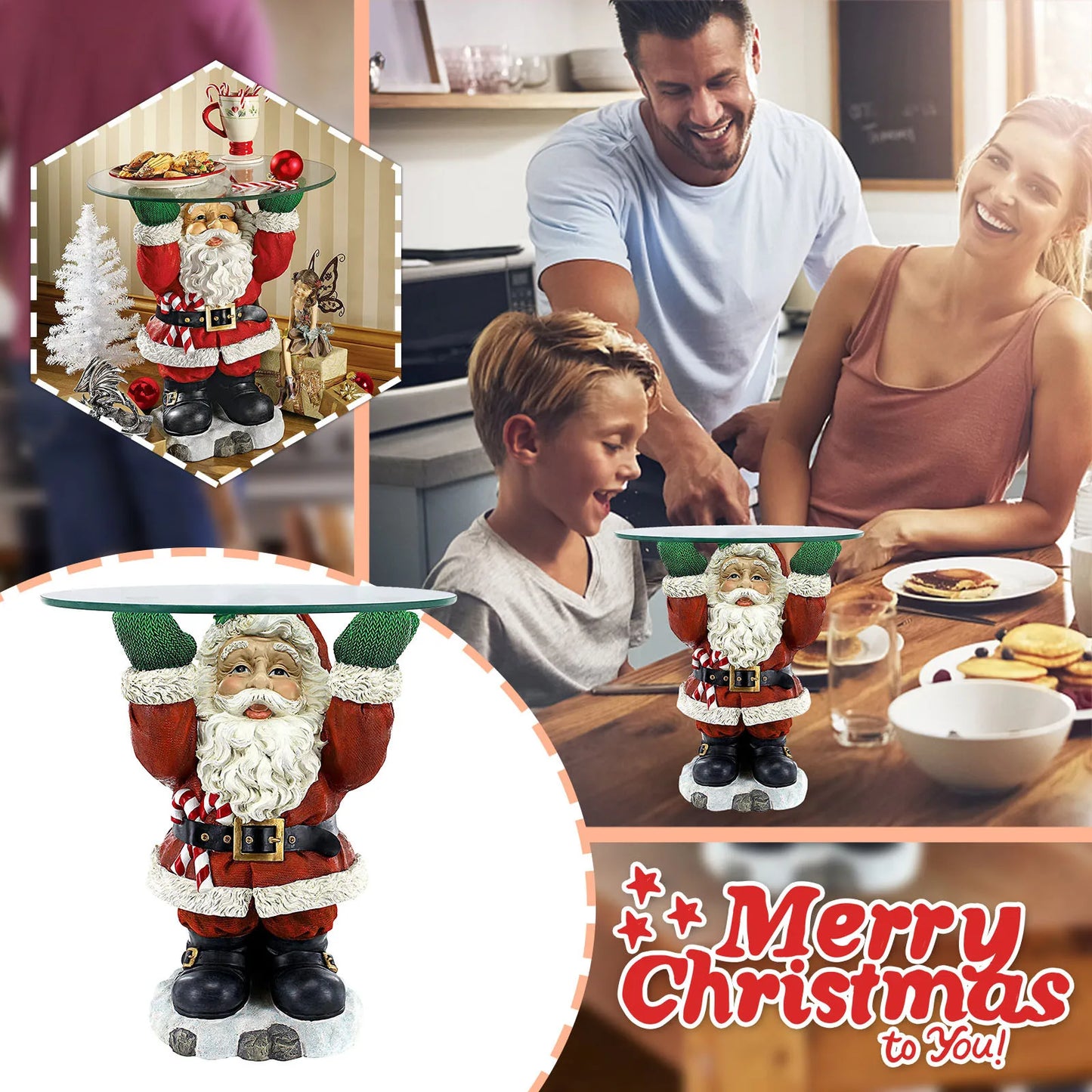 Resin Santa Claus Statues Holding Snack Tray Christmas Figurine with Treats Holder Cake Dessert Stand Fruit Plate for Xmas Party