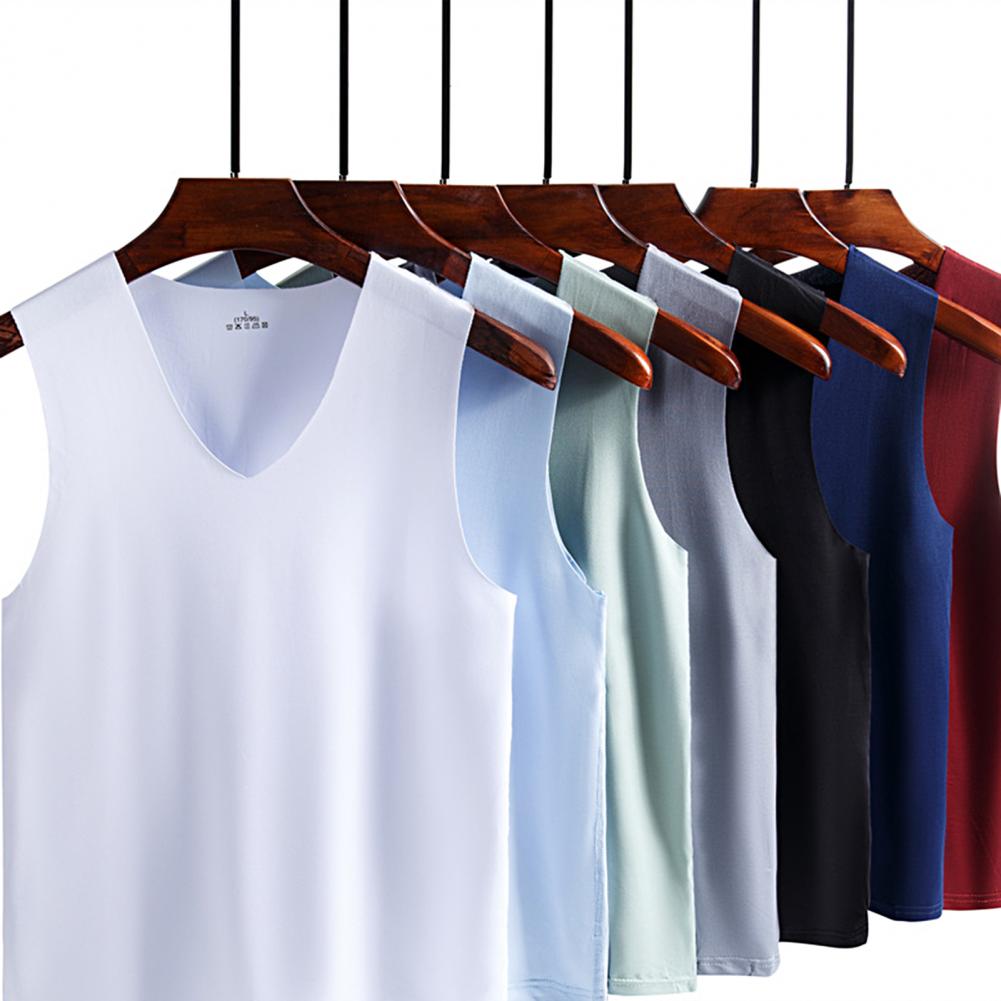 Men Vest Sleeveless V-Neck Quick Dry Ice Silk Vest T-Shirts Tank Top Breathable Fitness Oversize Thin Summer Tops Tees