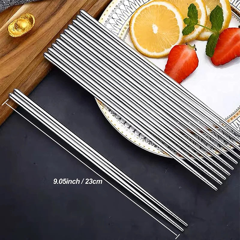 1/2/5 Pairs Chinese Chopsticks Stainless Steel Non-slip Sushi Chopstick Korean Japanese Food Metal Sticks Kitchen Tableware Set