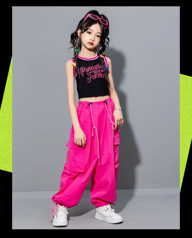 Girls Loose Casual Cargo Pants Fashion Korean Street Style Hip Hop Trousers Wide Leg Pants with Belt for School Vacation Daily