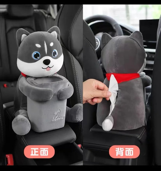 2 in 1 Cute Car Tissue Box Creative Short Plush Tissue Holder Car Armrest Storage Boxes Stowing Tidying Interior Accessories