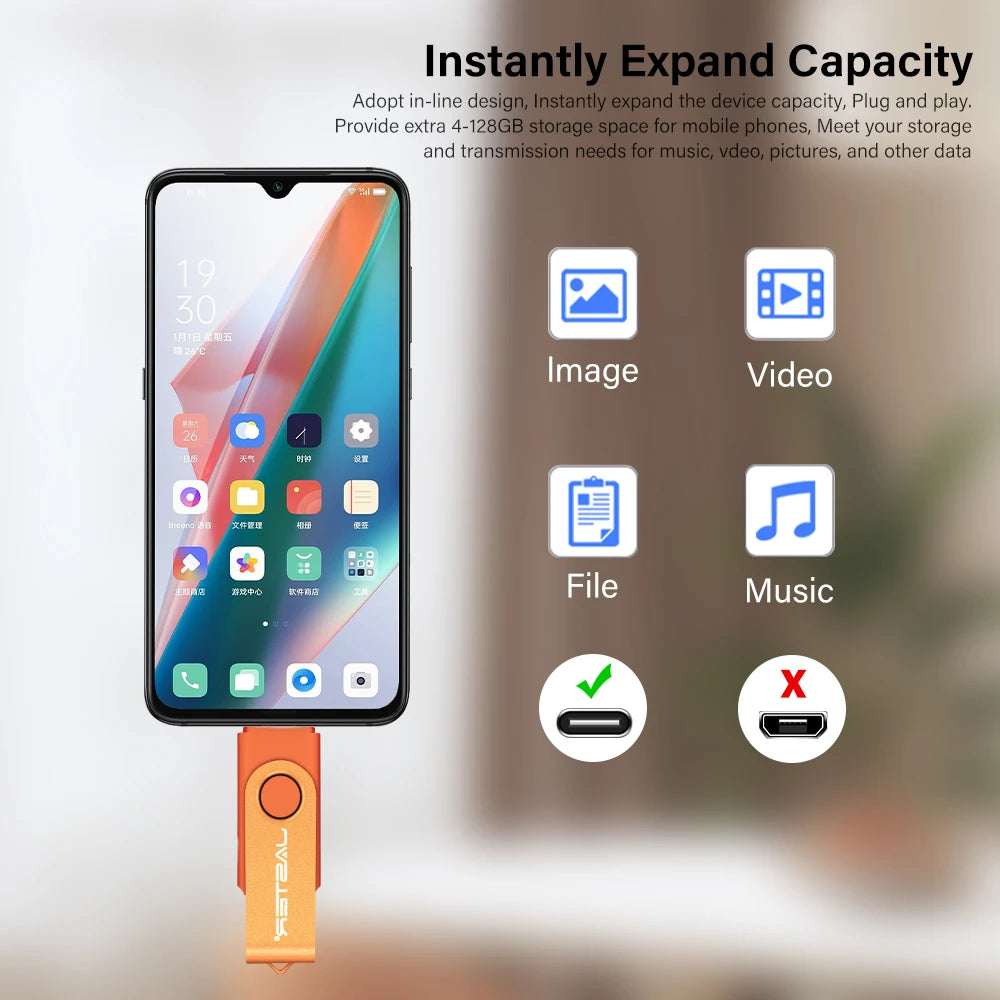 Free Custom Name OTG 2-in-1 USB Micro Type-c Flash Drive 4GB 8GB 16GB Real Capacity Pendrive for Android Smartphone Laptop