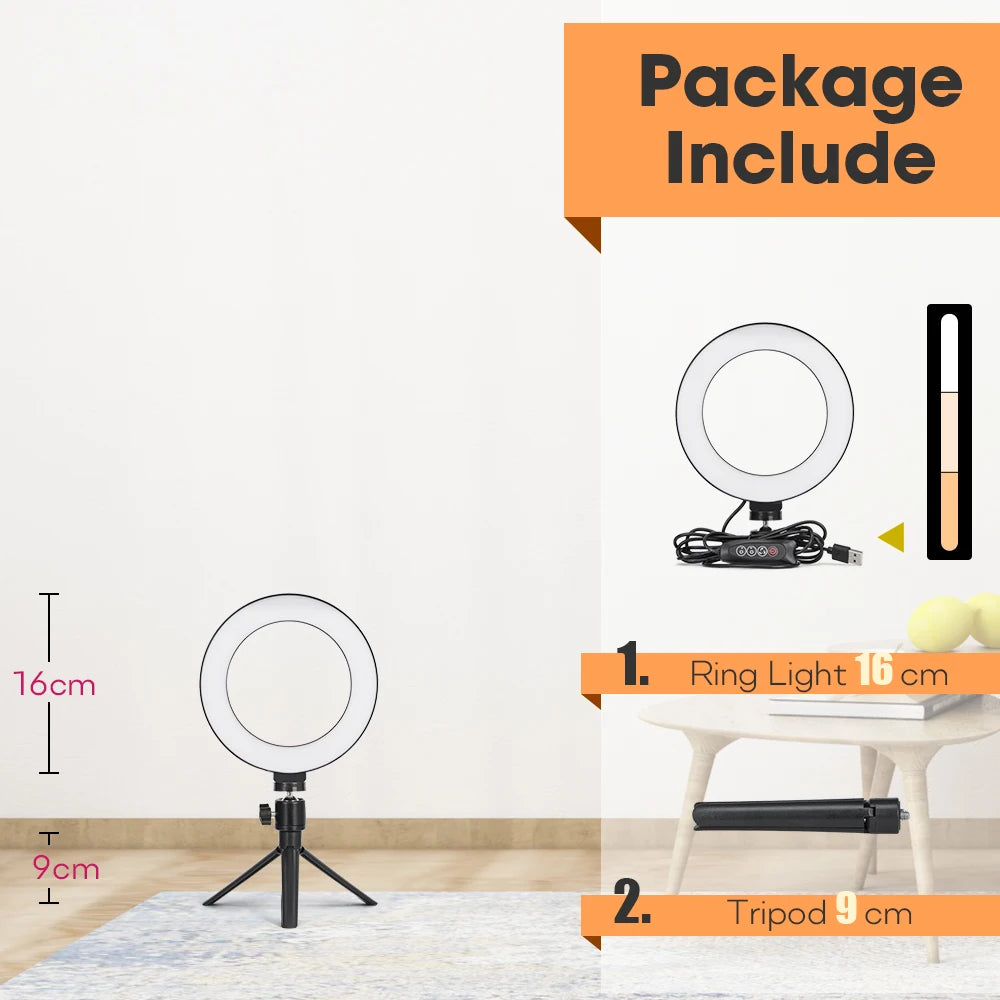 Tripod With LED Ring Light For Phone Tripod Camera Stand Selfie Photography Light LED Lamp Color Photo Studio For YouTube Live