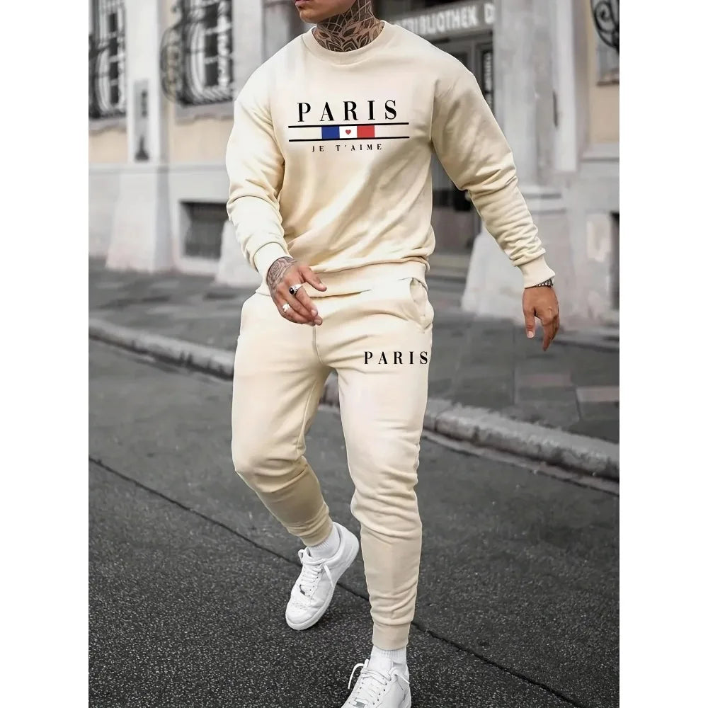 Fashion men's long-sleeved sportswear 2-piece casual fitness jogging sportswear + sports pants suit