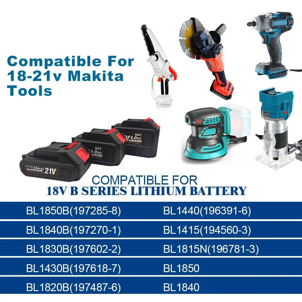 21v Rechargeable Battery,for 18v Makita Lithium Ion Battery interface,2Ah 4Ah 6Ah For Makita Electric Power Tool with EU Charger