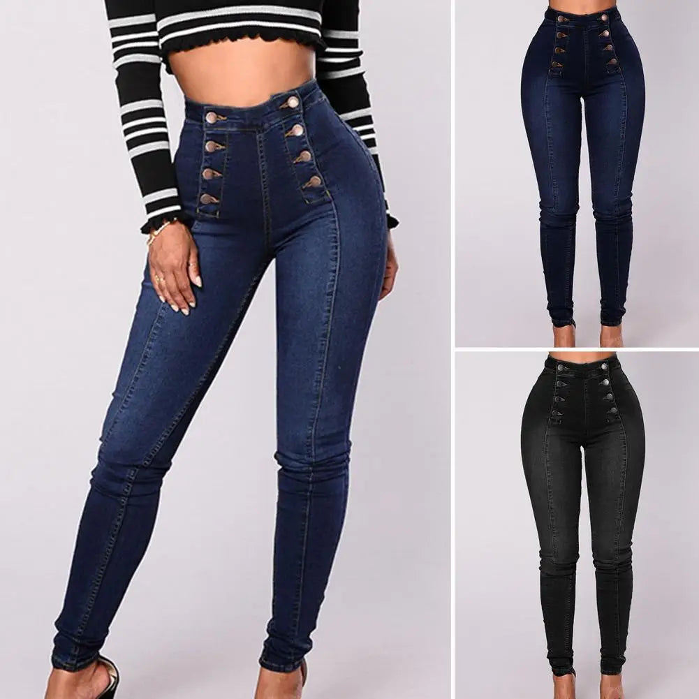 High Waist Buttons Jeans for Women