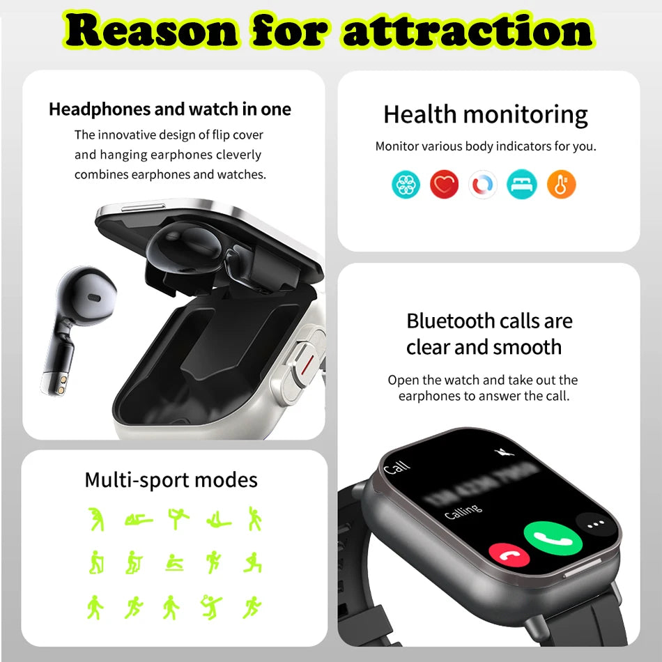 2-in-1 With Headset Smart Watch Bluetooth Call Men Watch GPS Track SmartWatch Heart Rate Monitor Play Music Watch