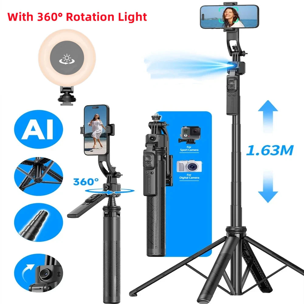 C17 Monopod 360° Auto-Rotation AI Tracking Shooting Tripod Bluetooth Shutter Fill Light For Phone Holder Wireless Selfie Stick