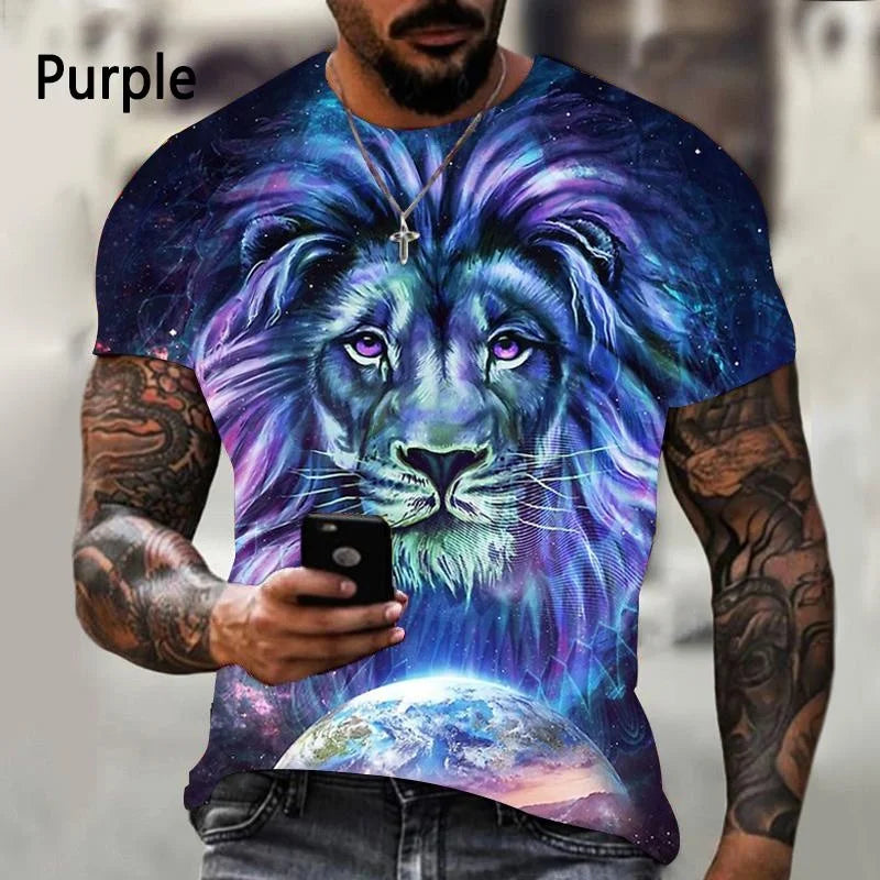 3D Printed T-shirt Lion Couple T-shirt Unisex Summer Casual Short Sleeve Fashion Animal Cool Lion Shirt Top