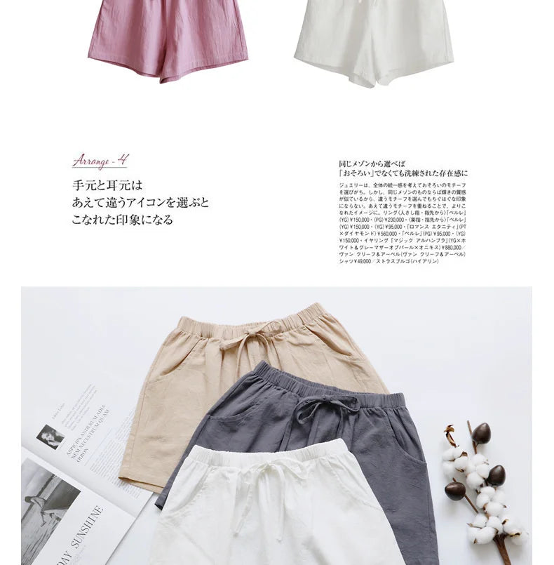 Cotton Linen Shorts Women's Sports Shorts Summer Solid High Waist Black Shorts Women Fashion Casual Basic Short Pants