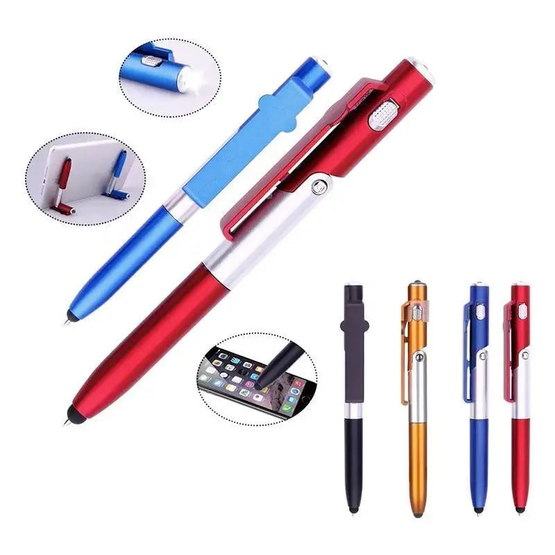 4 In 1 Multifunction Ballpoint Pen With Led Light Folding Phone Holder Touch Screen Stylus