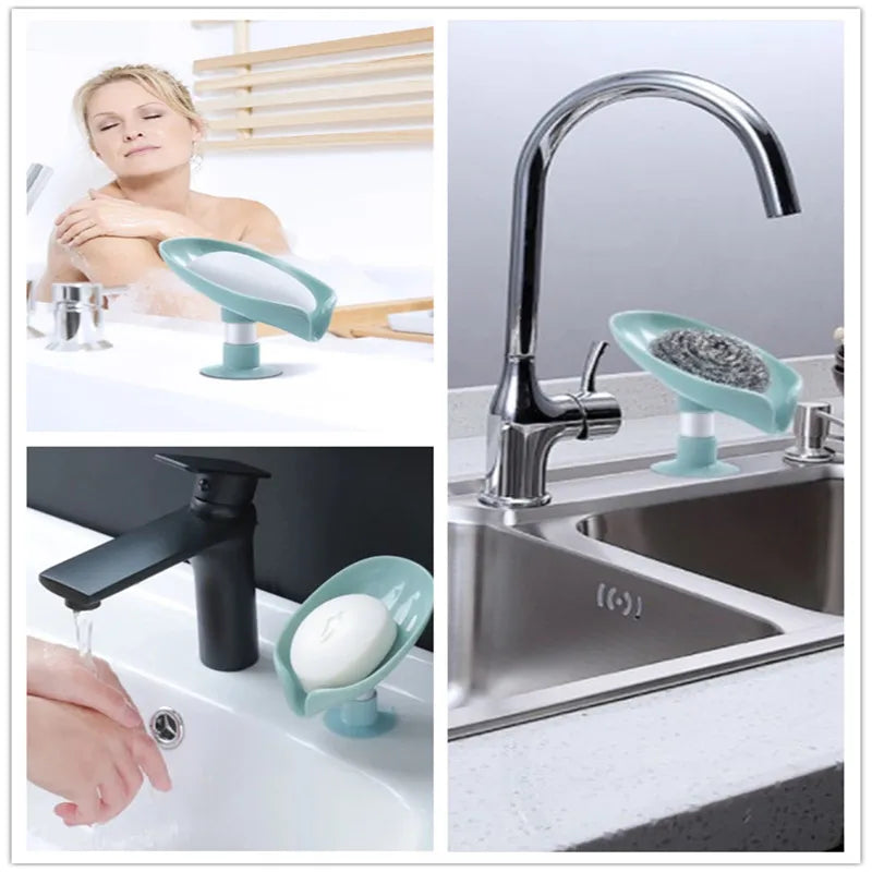 2pcs Drain Soap Holder Leaf Shape Soap Box Suction Cup Tray Drying Rack for Shower Sponge Container Kitchen Bathroom Accessories