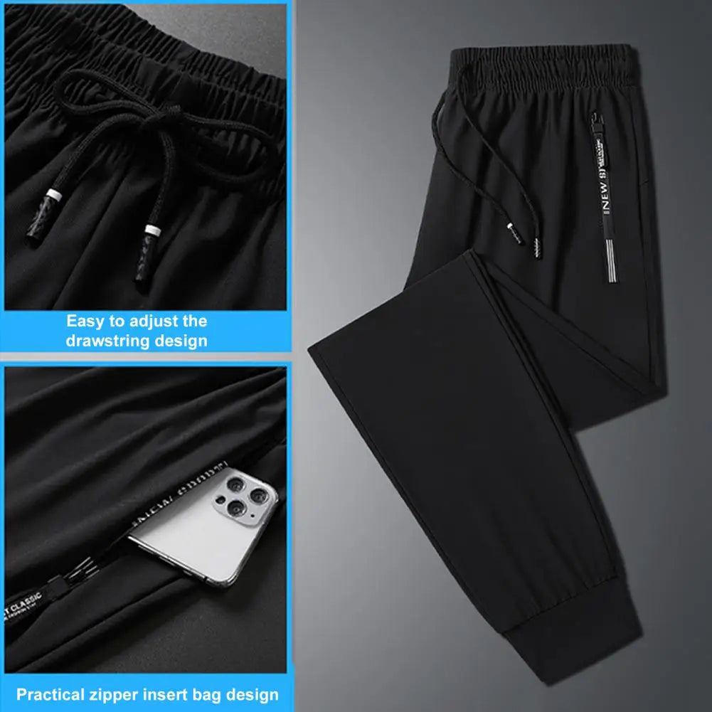 Men's Summer Ice Silk Pants Mesh Quick drying Ankle-banded Breathable Casual Thin Pants Loose Elastic Pants Sports Trousers