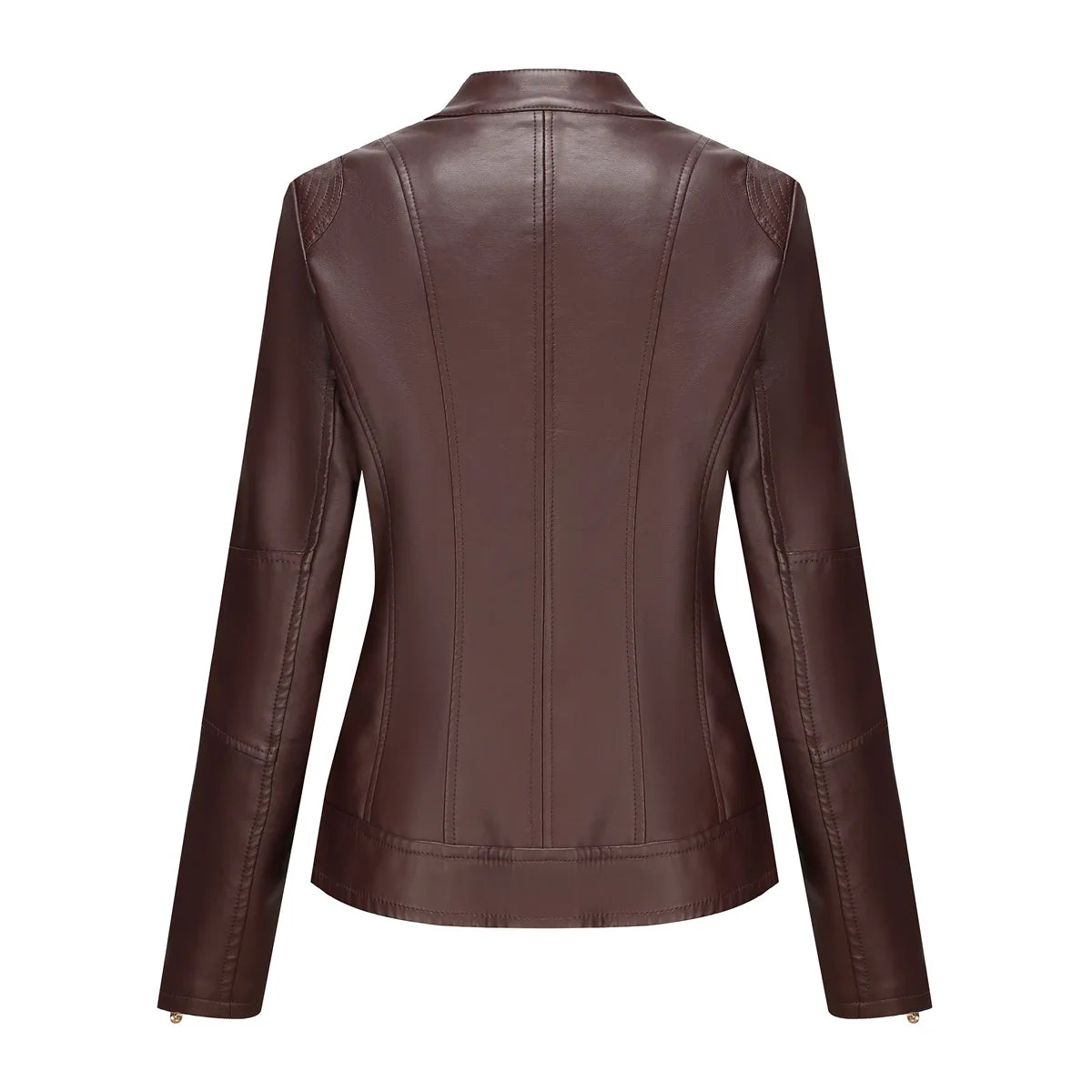 Leather Women Coat Full Sleeve Round Neck Slim Fit Solid Sexy Regular Jackets Zipper Casual Jacket