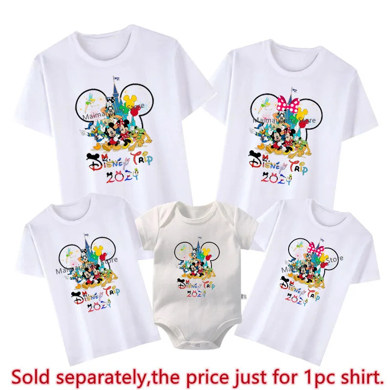 Family Matching Shirts Funny Mickey Minnie T shirts Look Dad Mom Kids Tees Top First Disneyland Vacation Outfits