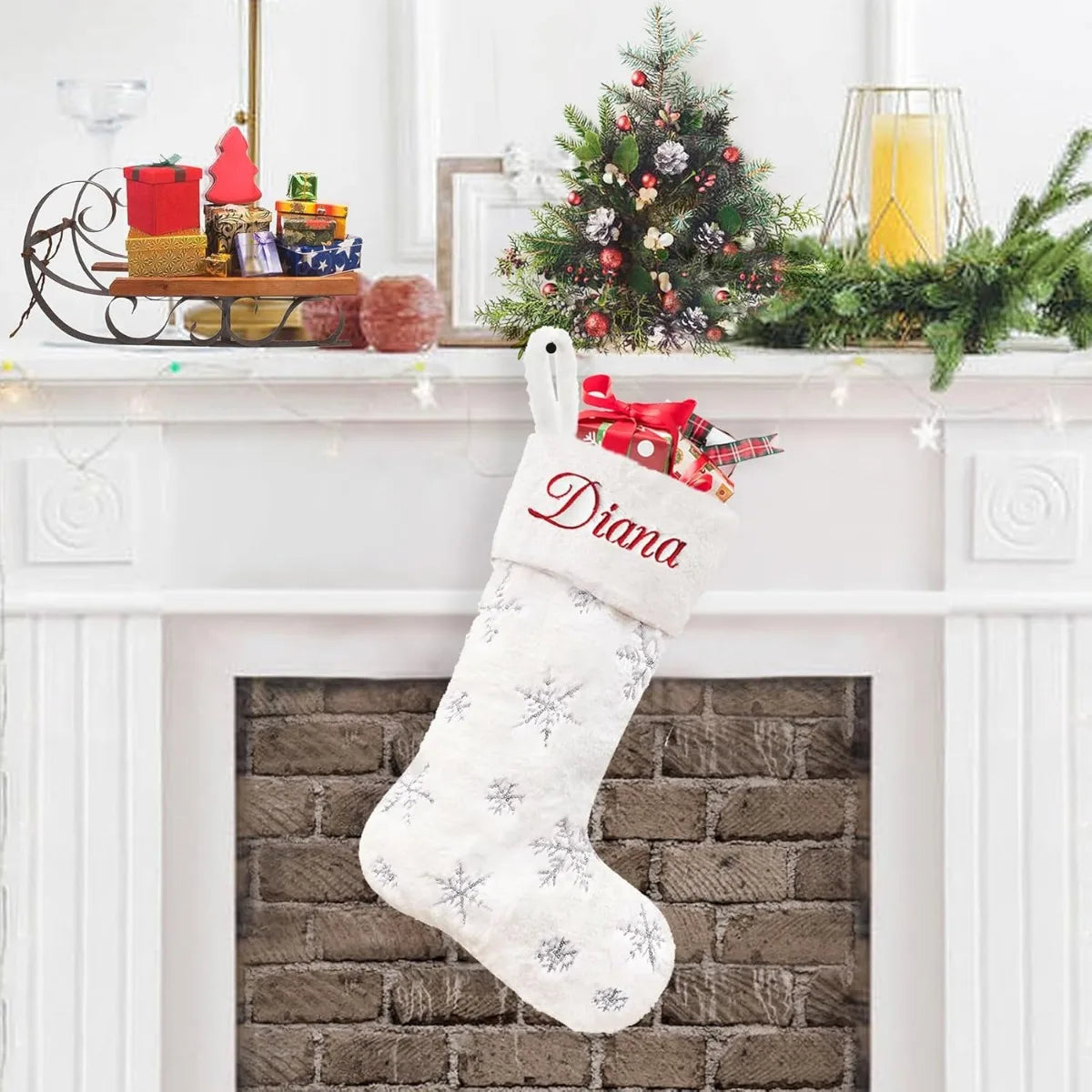 Personalized Christmas Stockings White Christmas Stockings for Family Kids  Xmas Stocking for Farmhouse Fireplace Hanging