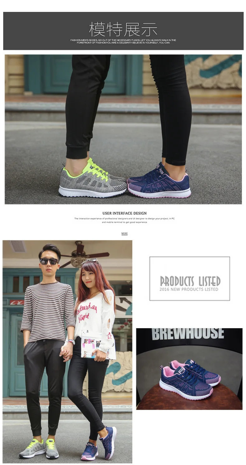 Fashion Breathable Women Casual Shoes  Walking Mesh Flat Shoes Woman White Sneakers Women