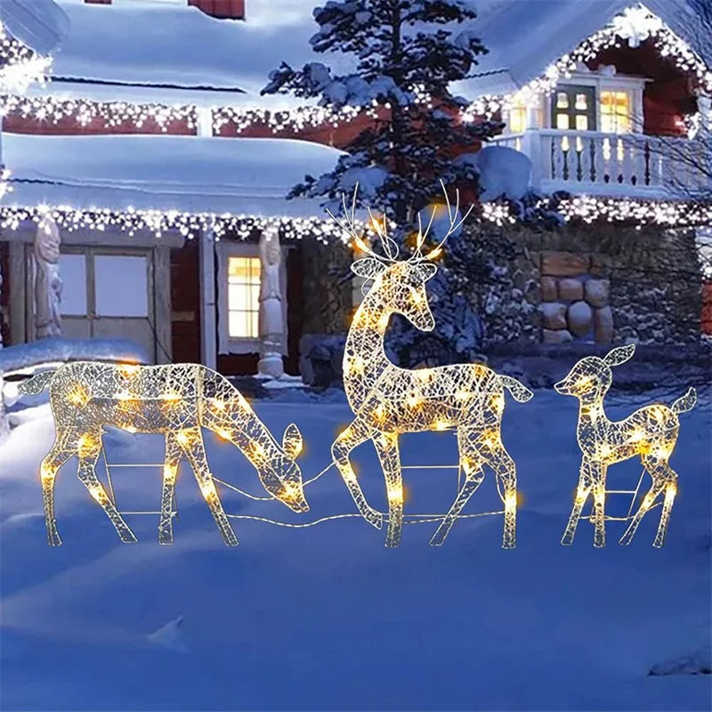 Christmas Wrought Iron Deer LED Light Glowing Garden Xmas Reindeer Ornament