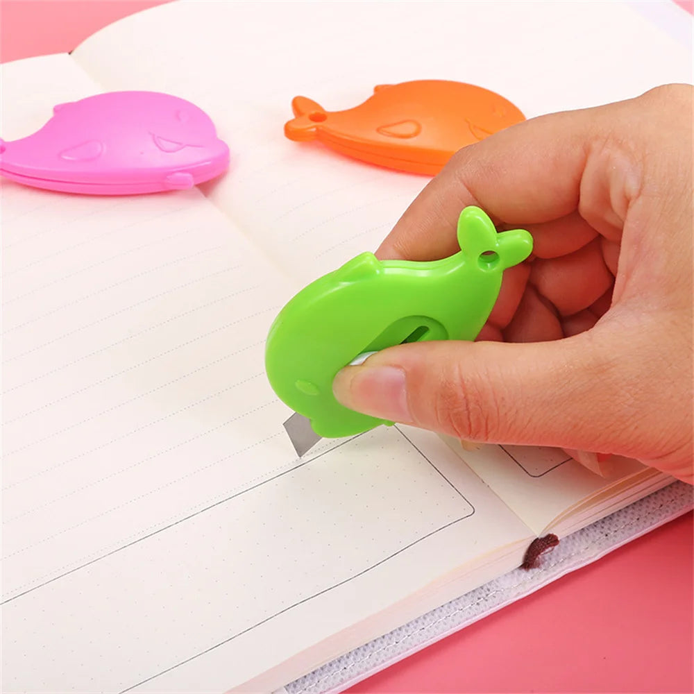 Mini Utility Knife Whale Shape Child Utility Knife Stationery Letter Opener Paper Cutter Craft Knife With Key Chain Hole