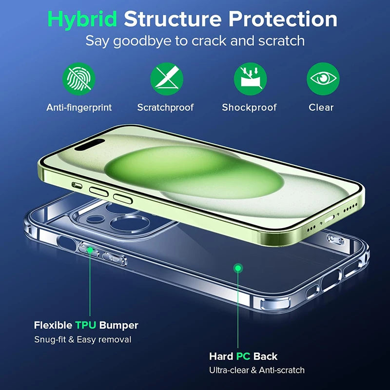 Luxury Hybrid Hard Case For iPhone 16 15 14 13 12 11 Pro Max Plus Mini Clear Full Back Cover Silicone Soft Shell Shockproof Thin