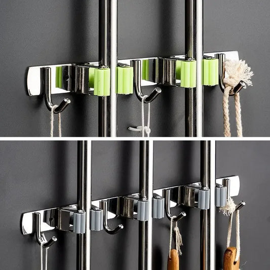 Stainless Steel Mop Holder Clips Hook Wall Mount Mop Broom Organizer Rack Bathroom Broom Brush Mop Storage Rack Accessories