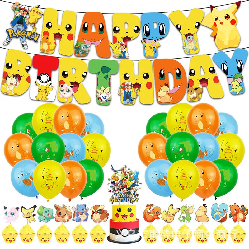 Cartoon Pikachu Theme Birthday Party Disposable Tableware Set Balloons Decorations