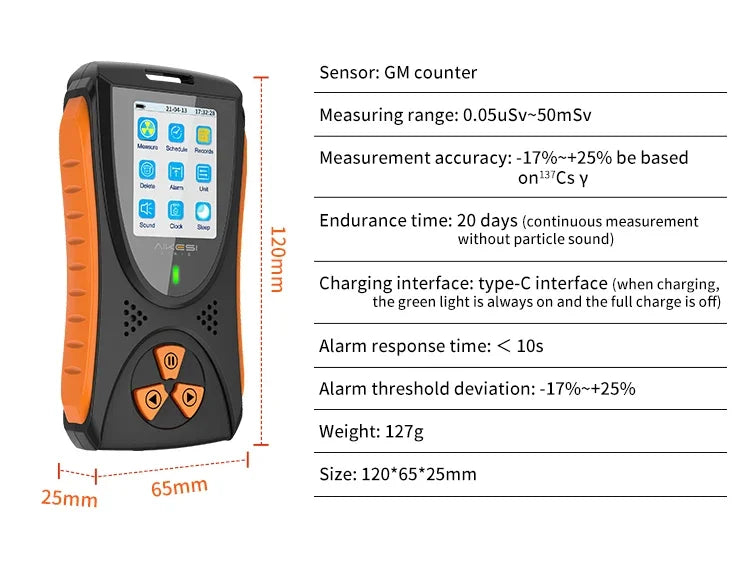 HFS-10 Geiger counter Nuclear Radiation Detector X-ray Beta Gamma Detector Geiger Counter Dosimeter Lithium battery