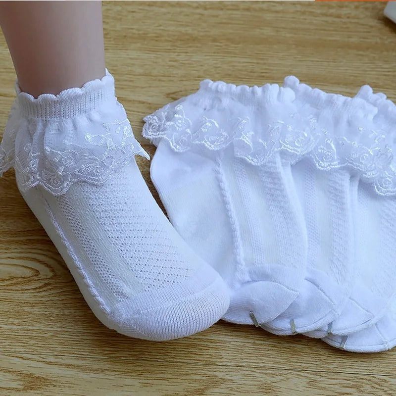 Baby Girls Ankle Socks Breathable Cotton Lace with Ruffle Princess Mesh Sock Children Dance Socks