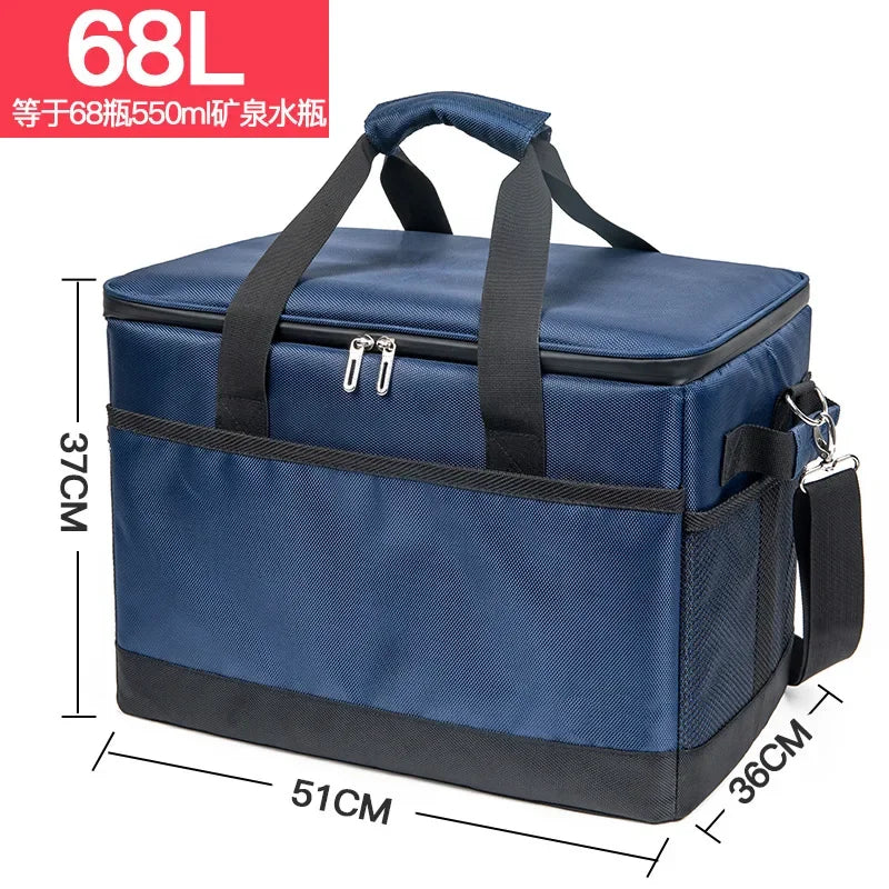 10/35/68L Soft Cooler Bag with Hard Liner Large Insulated Picnic Lunch Box Cooling Bag for Camping BBQ Family Outdoor Activity