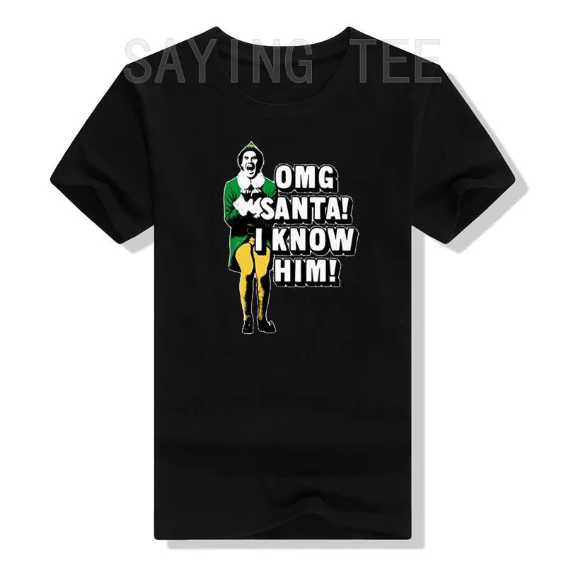 Elf OMG! Santa Buddy Adult Christmas T-Shirt Funny Xmas Costume Gifts Streetwear Clothes Men Family Matching Christmas T-Shirt