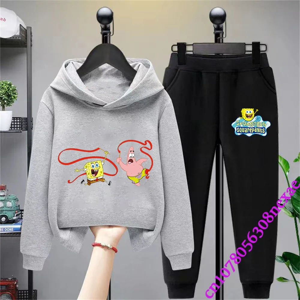 SpongeBob Children's Clothing Boys And Girls Sweater Suit 2 Pieces Cartoon Print Sweater Sportswear Trousers