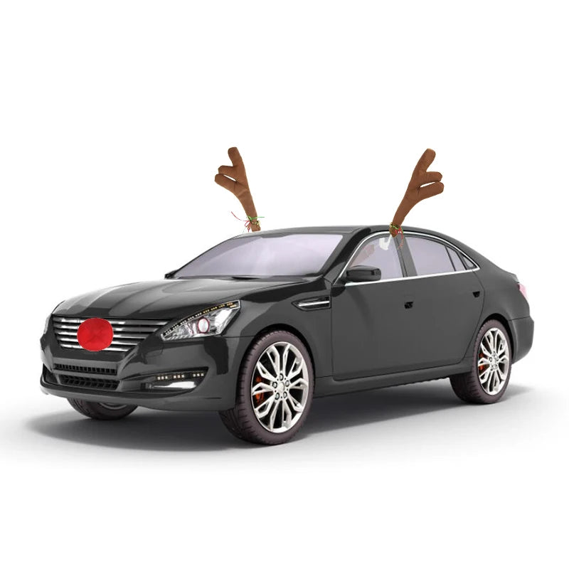 3pcs Christmas Antlers Car Decoration Accessories Christmas Car Flannelette Red Nose Costume Reindeer Deer Antler Diy Decoration