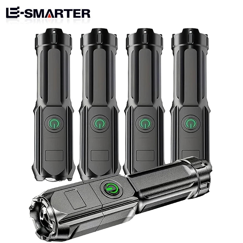 4 Lighting Mode Strong LED Flashlights Telescopic Zoom Tactical Torch USB 18650 Portable Spotlight Long-Range Camping Flashlight