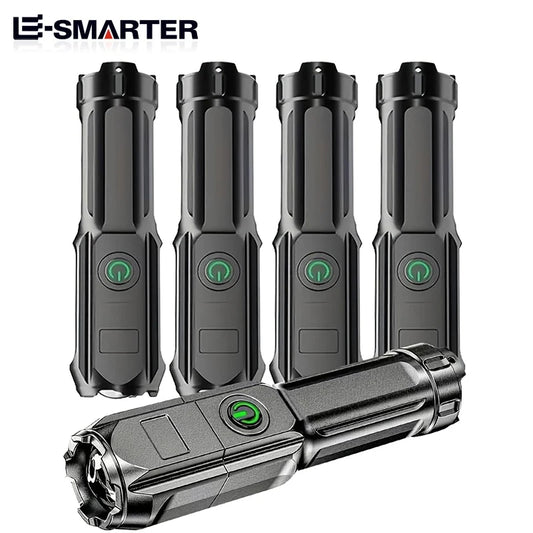 4 Lighting Mode Strong LED Flashlights Telescopic Zoom Tactical Torch USB 18650 Portable Spotlight Long-Range Camping Flashlight