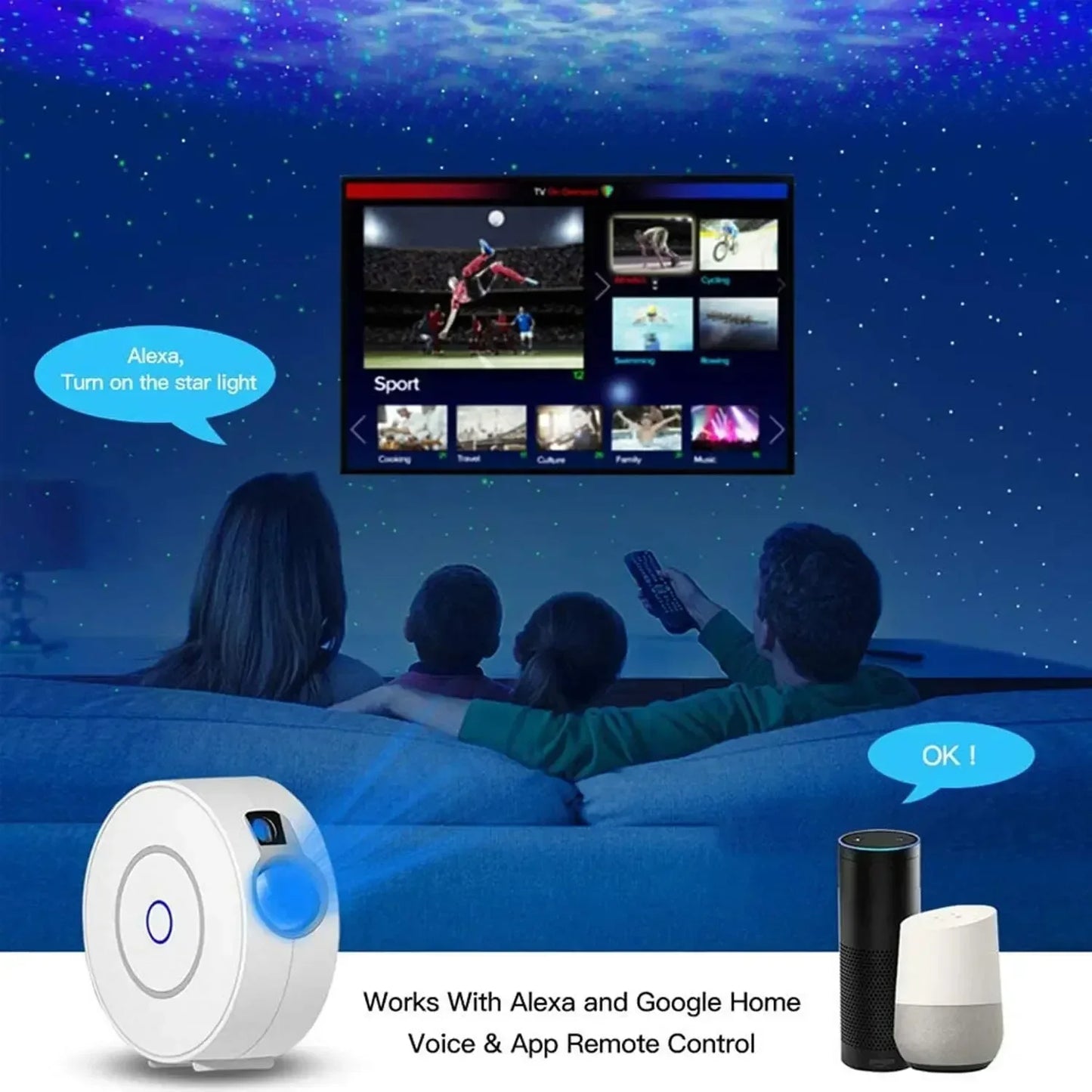 Smart Star Projector WiFi Laser Starry Sky Projector Waving Night Light Led Colorful APP Wireless Control Alexa Compatible