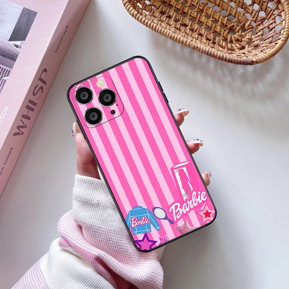 Cute Pink Barbie Soft Case For iPhone 11 12 13 14 15 Pro Max Plus Mini