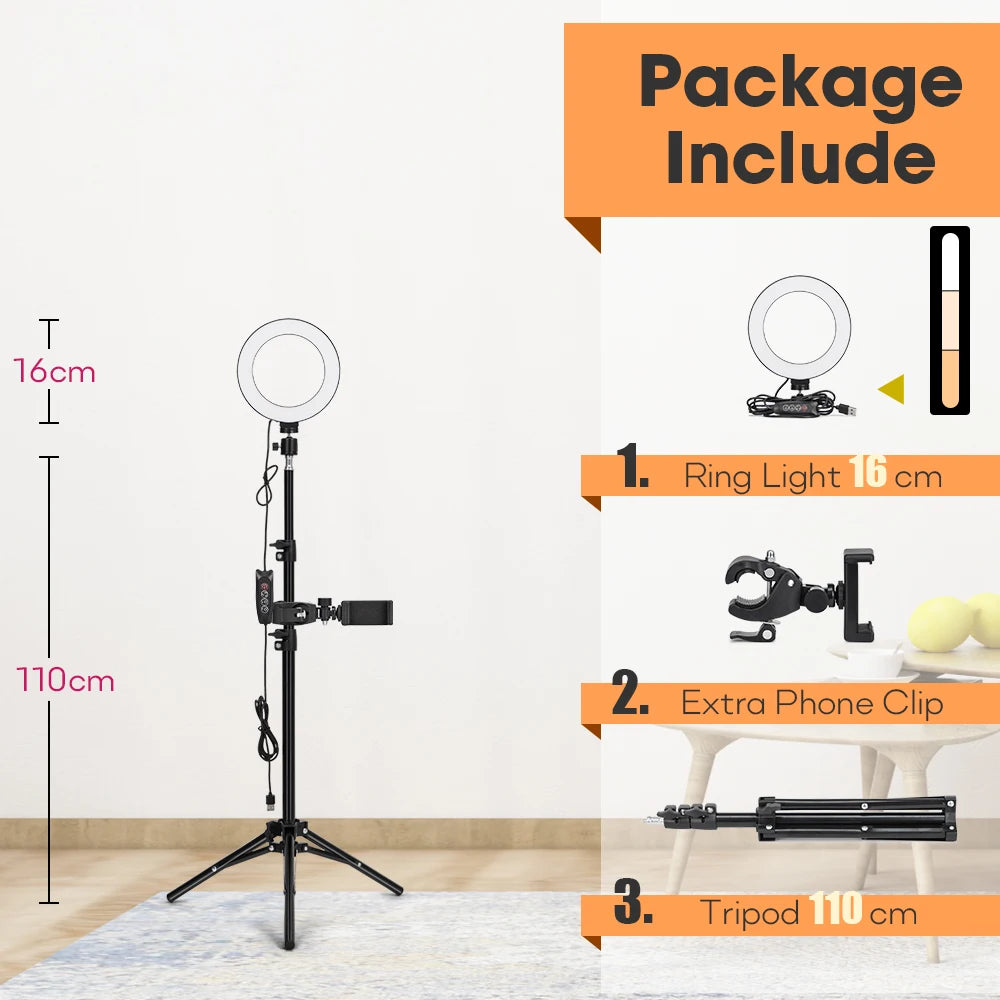 Tripod With LED Ring Light For Phone Tripod Camera Stand Selfie Photography Light LED Lamp Color Photo Studio For YouTube Live