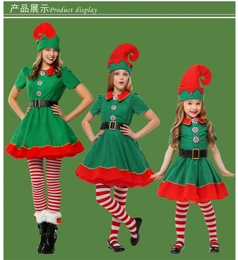 Family Green Elf Christmas Costume Cosplay Outfits Carnival Party Xmas Dress Gift