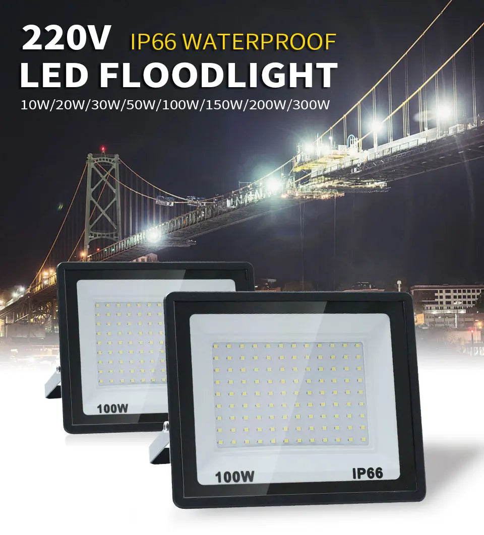 LED Flood Light IP66 Waterproof Spotlight Garden Street Gate Wall Floodlights Outdoor