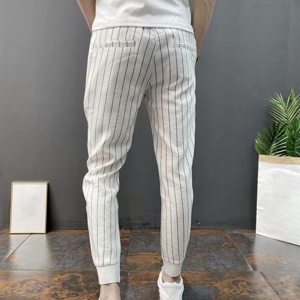 Men Harem Pants Striped Drawstring Elastic Waist Slim Fit Streetwear