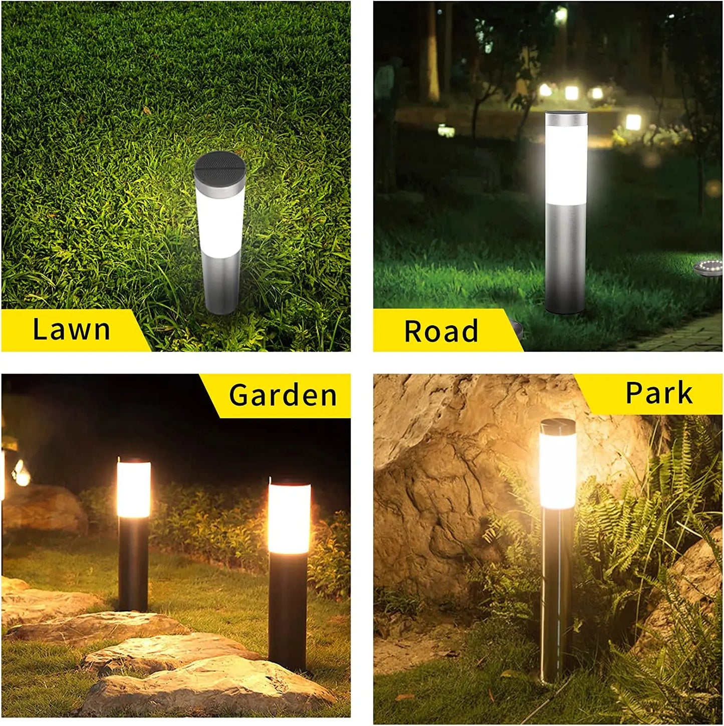 6Pakc Stainless Steel Solar Path Light LED Landscape Light Bollard Lights Waterproof Solar Outdoor Light Driveway Lawn Light