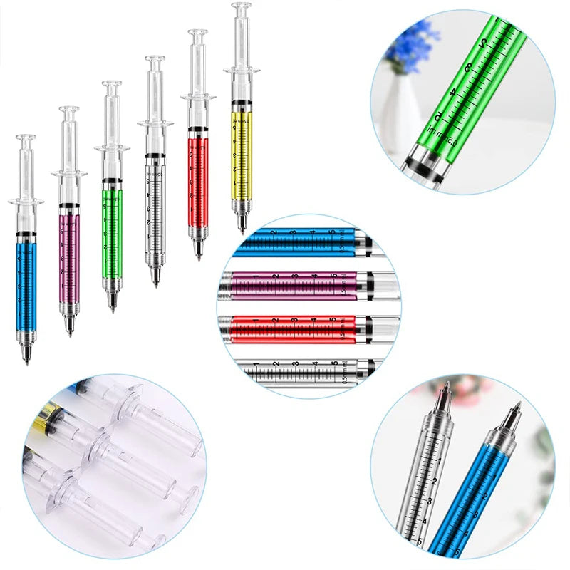 32Pcs Novelty Cute Syringe Pen Peculiar Shape Lovely Stationery Ballpoint Pen Automatic Refillable Ballpen