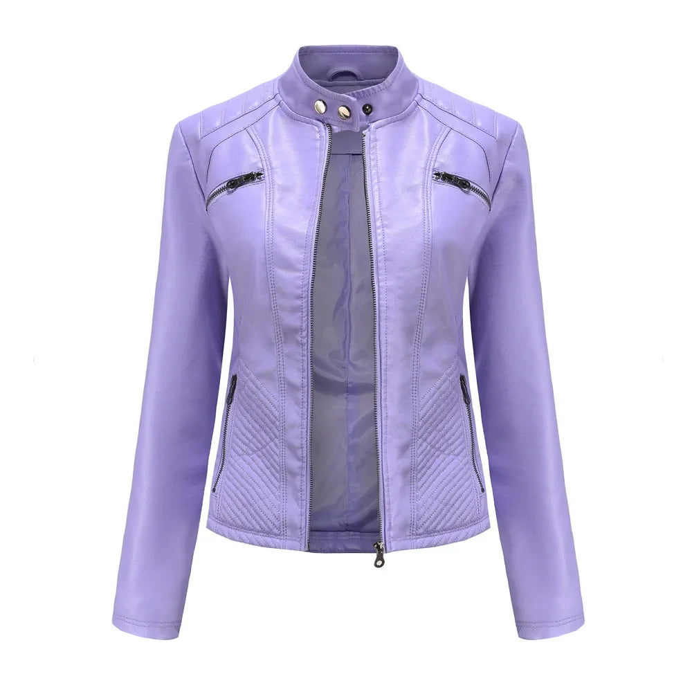 Women's Coat Fashion Trend Simple Analog Collar Zipper PU Leather Motorcycle Jacket for Women